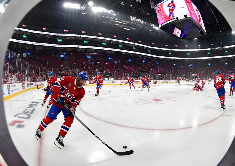 Feb 27, 2025; Montreal, Quebec, CAN; Montreal Canadiens defenseman Jayden Struble (47) skates during the warmup period before the game against the San Jose Sharks at the Bell Centre. Mandatory Credit: Eric Bolte-Imagn Images