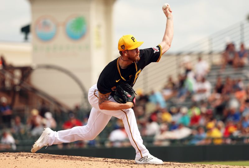 Mar 5, 2024; Bradenton, Florida, USA; Pittsburgh Pirates starting pitcher Bailey Falter (26) throws a pitch during the fifth inning against the Toronto Blue Jays at LECOM Park. Mandatory Credit: Kim Klement Neitzel-USA TODAY Sports