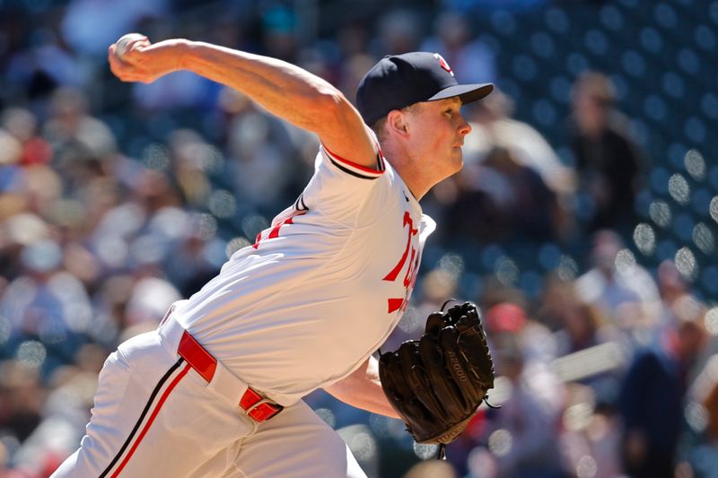 Apr 21, 2024; Minneapolis, Minnesota, USA; Minnesota Twins starting pitcher  Louie Varland (37) throws to the Detroit Tigers in the first inning at Target Field. Mandatory Credit: Bruce Kluckhohn-USA TODAY Sports