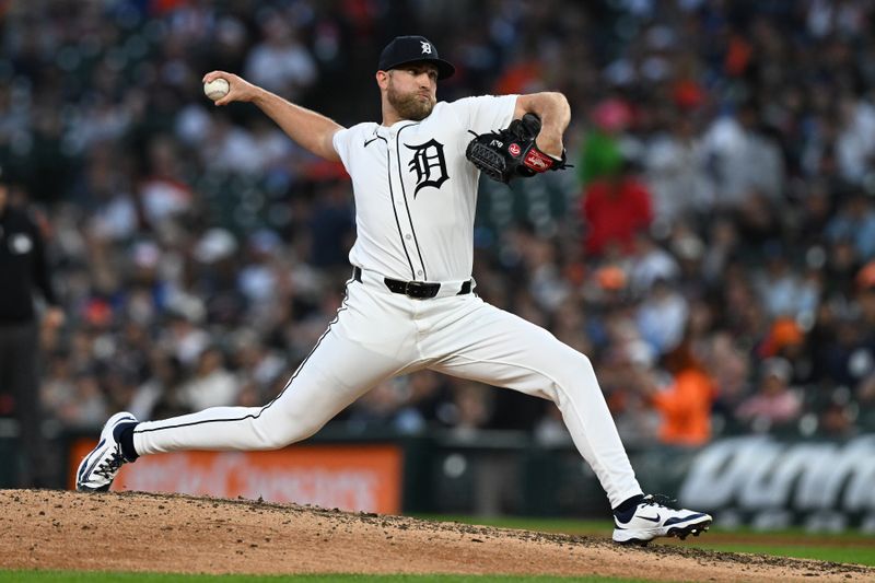 May 27, 2025; Detroit, Michigan, USA;  Detroit Tigers pitcher Will Vest (19) throws a pitch against the San Francisco Giants in the ninth inning at Comerica Park. Mandatory Credit: Lon Horwedel-Imagn Images
