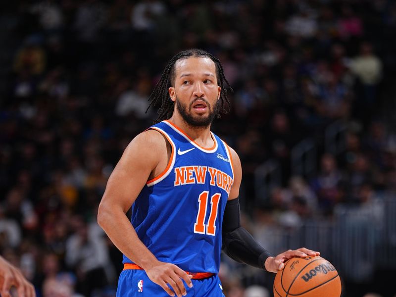 DENVER, CO - NOVEMBER 25: Jalen Brunson #11 of the New York Knicks dribbles the ball during the game against the Denver Nuggets on November 25, 2024 at Ball Arena in Denver, Colorado. NOTE TO USER: User expressly acknowledges and agrees that, by downloading and/or using this Photograph, user is consenting to the terms and conditions of the Getty Images License Agreement. Mandatory Copyright Notice: Copyright 2024 NBAE (Photo by Garrett Ellwood/NBAE via Getty Images)