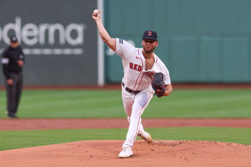 Jun 11, 2024; Boston, Massachusetts, USA; Boston Red Sox starting pitcher Kutter Crawford (50) throws a pitch during the first inning against the Philadelphia Phillies at Fenway Park. Mandatory Credit: Paul Rutherford-USA TODAY Sports