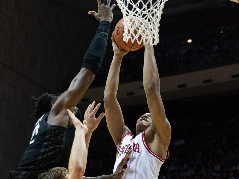 Jan 22, 2023; Bloomington, Indiana, USA; Indiana Hoosiers forward Malik Reneau (5) and Michigan State Spartans center Mady Sissoko (22) fight for a rebound in the second half at Simon Skjodt Assembly Hall. Mandatory Credit: Trevor Ruszkowski-USA TODAY Sports