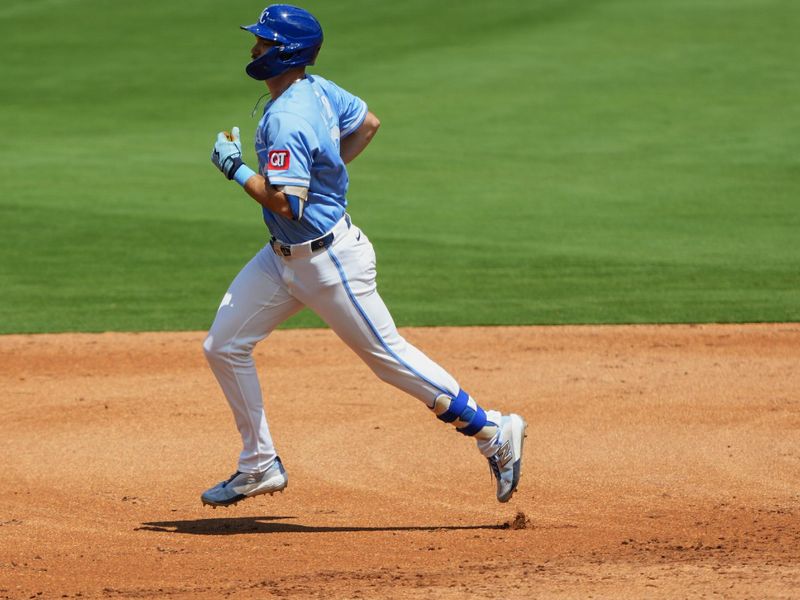Aug 21, 2025; Kansas City, Missouri, USA; Kansas City Royals left fielder Nick Loftin (12) rounds the bases after hitting a home run off of Texas Rangers starting pitcher Patrick Corbin (46) during the second inning at Kauffman Stadium. Mandatory Credit: Jay Biggerstaff-Imagn Images Aug 21, 2025; Kansas City, Missouri, USA; Kansas City Royals left fielder Nick Loftin (12) rounds the bases after hitting a home run off of Texas Rangers starting pitcher Patrick Corbin (46) during the second inning at Kauffman Stadium. Mandatory Credit: Jay Biggerstaff-Imagn Images