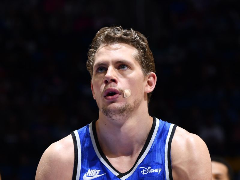 ORLANDO, FL - FEBRUARY 14: Moritz Wagner #21 of the Orlando Magic shoots a free throw during the game against the New York Knicks on February 14, 2024 at the Kia Center in Orlando, Florida. NOTE TO USER: User expressly acknowledges and agrees that, by downloading and or using this photograph, User is consenting to the terms and conditions of the Getty Images License Agreement. Mandatory Copyright Notice: Copyright 2024 NBAE (Photo by Fernando Medina/NBAE via Getty Images)