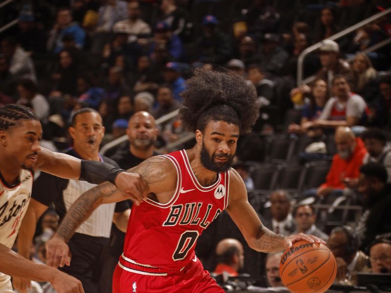 DETROIT, MI - NOVEMBER 18: Coby White #0 of the Chicago Bulls drives to the basket during the game against the Detroit Pistons on November 18, 2024 at Little Caesars Arena in Detroit, Michigan. NOTE TO USER: User expressly acknowledges and agrees that, by downloading and/or using this photograph, User is consenting to the terms and conditions of the Getty Images License Agreement. Mandatory Copyright Notice: Copyright 2024 NBAE (Photo by Brian Sevald/NBAE via Getty Images)