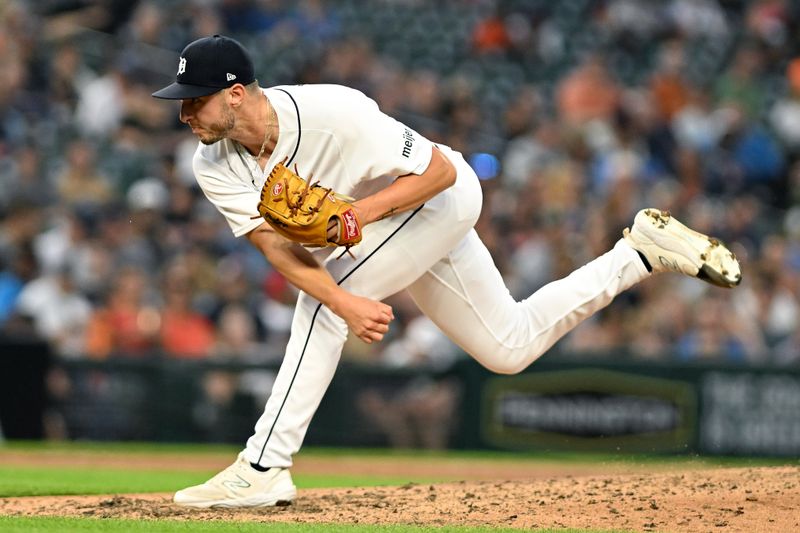 Aug 9, 2023; Detroit, Michigan, USA;  Detroit Tigers relief pitcher Brendan White (52) throws a pitch against the Minnesota Twins in the sixth inning at Comerica Park. Mandatory Credit: Lon Horwedel-USA TODAY Sports