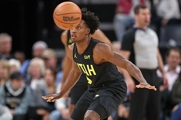 MEMPHIS, TENNESSEE - NOVEMBER 29: Collin Sexton #2 of the Utah Jazz during the second half against the Memphis Grizzlies at FedExForum on November 29, 2023 in Memphis, Tennessee. NOTE TO USER: User expressly acknowledges and agrees that, by downloading and or using this photograph, User is consenting to the terms and conditions of the Getty Images License Agreement.  (Photo by Justin Ford/Getty Images)