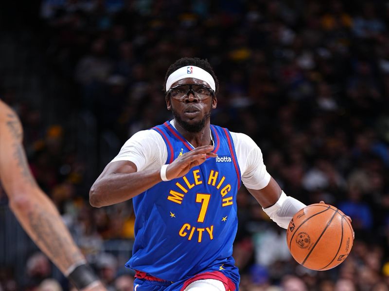 DENVER, CO - JANUARY 5: Reggie Jackson #7 of the Denver Nuggets dribbles the ball during the game against the Orlando Magic on January 5, 2024 at the Ball Arena in Denver, Colorado. NOTE TO USER: User expressly acknowledges and agrees that, by downloading and/or using this Photograph, user is consenting to the terms and conditions of the Getty Images License Agreement. Mandatory Copyright Notice: Copyright 2024 NBAE (Photo by Garrett Ellwood/NBAE via Getty Images)