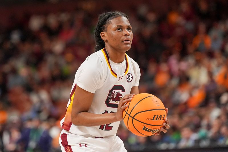 Mar 9, 2024; Greensville, SC, USA; South Carolina Gamecocks guard MiLaysia Fulwiley (12) at the foul line during the second half against the Tennessee Lady Vols at Bon Secours Wellness Arena. Mandatory Credit: Jim Dedmon-USA TODAY Sports