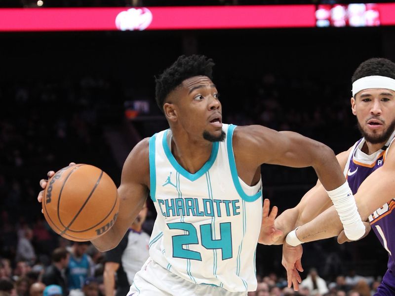 CHARLOTTE, NC - JANUARY 07: Brandon Miller #24 of the Charlotte Hornets drives to the basket during the game against the Phoenix Suns on January 07, 2025 at Spectrum Center in Charlotte, North Carolina. NOTE TO USER: User expressly acknowledges and agrees that, by downloading and or using this photograph, User is consenting to the terms and conditions of the Getty Images License Agreement. Mandatory Copyright Notice: Copyright 2025 NBAE (Photo by Brock Williams-Smith/NBAE via Getty Images)