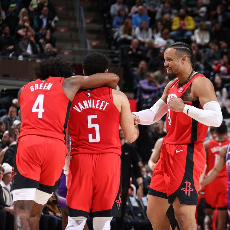 SALT LAKE CITY, UT - MARCH 29: The Houston Rockets celebrate a play by Fred VanVleet #5 during the game against the Utah Jazz on March 29, 2024 at Delta Center in Salt Lake City, Utah. NOTE TO USER: User expressly acknowledges and agrees that, by downloading and or using this Photograph, User is consenting to the terms and conditions of the Getty Images License Agreement. Mandatory Copyright Notice: Copyright 2024 NBAE (Photo by Melissa Majchrzak/NBAE via Getty Images)