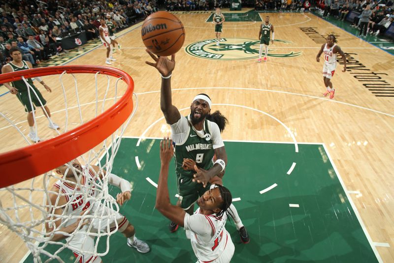 MILWAUKEE, WI - NOVEMBER 20: Bobby Portis #9 of the Milwaukee Bucks shoots the ball during the game against the Chicago Bulls on November 20, 2024 at the Fiserv Forum Center in Milwaukee, Wisconsin. NOTE TO USER: User expressly acknowledges and agrees that, by downloading and or using this Photograph, user is consenting to the terms and conditions of the Getty Images License Agreement. Mandatory Copyright Notice: Copyright 2024 NBAE (Photo by Gary Dineen/NBAE via Getty Images).