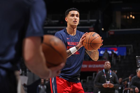 WASHINGTON, DC -? DECEMBER 29: Kyle Kuzma #33 of the Washington Wizards warms up before the game against the Brooklyn Nets on December 29, 2023 at Capital One Arena in Washington, DC. NOTE TO USER: User expressly acknowledges and agrees that, by downloading and or using this Photograph, user is consenting to the terms and conditions of the Getty Images License Agreement. Mandatory Copyright Notice: Copyright 2023 NBAE (Photo by Stephen Gosling/NBAE via Getty Images)