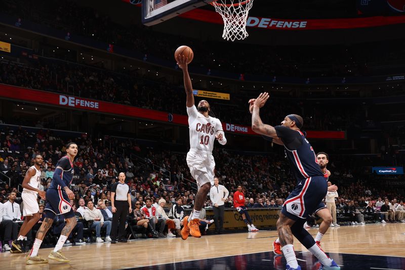 WASHINGTON, DC -? FEBRUARY 7: Darius Garland #10 of the Cleveland Cavaliers shoots the ball during the game against the Washington Wizards on February 7, 2024 at Capital One Arena in Washington, DC. NOTE TO USER: User expressly acknowledges and agrees that, by downloading and or using this Photograph, user is consenting to the terms and conditions of the Getty Images License Agreement. Mandatory Copyright Notice: Copyright 2024 NBAE (Photo by Stephen Gosling/NBAE via Getty Images)