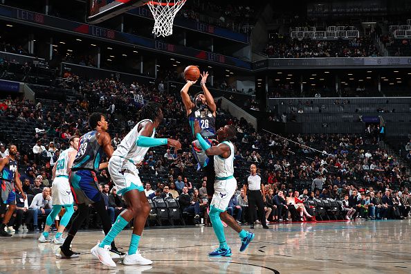 BROOKLYN, NY - NOVEMBER 30: Spencer Dinwiddie #26 of the Brooklyn Nets shoots the ball during the game against the Charlotte Hornets on November 30, 2023 at Barclays Center in Brooklyn, New York. NOTE TO USER: User expressly acknowledges and agrees that, by downloading and or using this Photograph, user is consenting to the terms and conditions of the Getty Images License Agreement. Mandatory Copyright Notice: Copyright 2023 NBAE (Photo by David L. Nemec/NBAE via Getty Images)