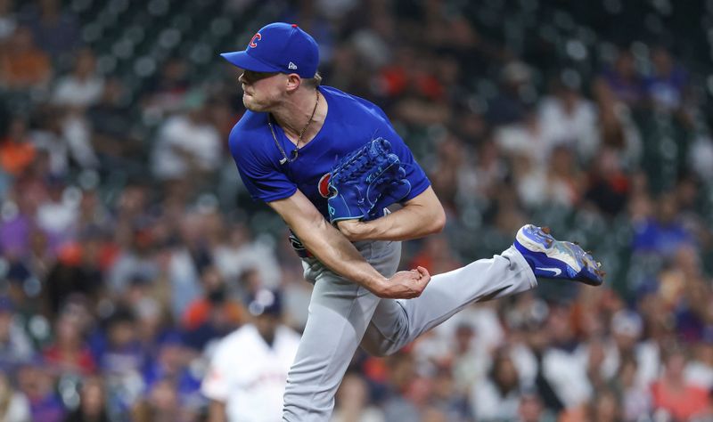 May 17, 2023; Houston, Texas, USA; Chicago Cubs relief pitcher Keegan Thompson (71) delivers a pitch during the ninth inning against the Houston Astros at Minute Maid Park. Mandatory Credit: Troy Taormina-USA TODAY Sports