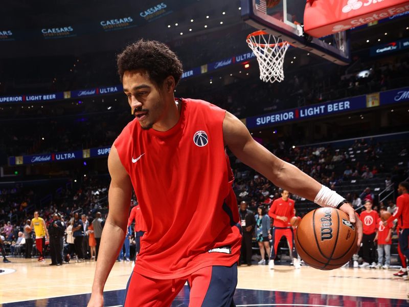 WASHINGTON, DC -? MARCH 31: Jordan Poole #13 of the Washington Wizards warms up before the game against the Miami Heat on March 31, 2024 at Capital One Arena in Washington, DC. NOTE TO USER: User expressly acknowledges and agrees that, by downloading and or using this Photograph, user is consenting to the terms and conditions of the Getty Images License Agreement. Mandatory Copyright Notice: Copyright 2024 NBAE (Photo by Kenny Giarla/NBAE via Getty Images)