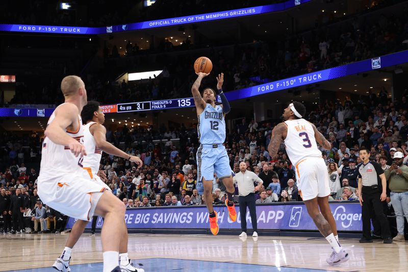 MEMPHIS, TN - FEBRUARY 25: Ja Morant #12 of the Memphis Grizzlies shoots game tying basket during the game against the Phoenix Suns on February 25, 2025 at FedExForum in Memphis, Tennessee. NOTE TO USER: User expressly acknowledges and agrees that, by downloading and or using this photograph, User is consenting to the terms and conditions of the Getty Images License Agreement. Mandatory Copyright Notice: Copyright 2025 NBAE (Photo by Joe Murphy/NBAE via Getty Images)