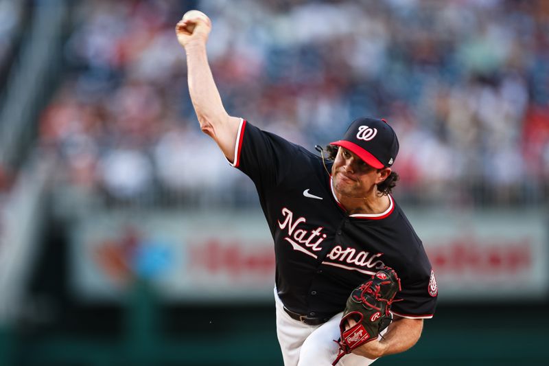 Apr 20, 2024; Washington, District of Columbia, USA; Washington Nationals pitcher Kyle Finnegan (67) pitches against the Houston Astros during the tenth inning at Nationals Park. Mandatory Credit: Scott Taetsch-USA TODAY Sports