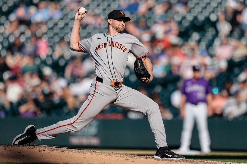 Sep 1, 2025; Denver, Colorado, USA; San Francisco Giants relief pitcher Keaton Winn (67) pitches in the ninth inning against the Colorado Rockies at Coors Field. Mandatory Credit: Isaiah J. Downing-Imagn Images