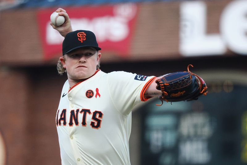 Jul 31, 2024; San Francisco, California, USA; San Francisco Giants starting pitcher Logan Webb (62) pitches against the Oakland Athletics during the first inning at Oracle Park. Mandatory Credit: Kelley L Cox-USA TODAY Sports