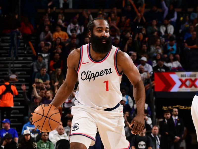 PHOENIX, AZ - MARCH 4:  James Harden #1 of the LA Clippers handles the ball during the game against the Phoenix Suns on March 4, 2025 at PHX Arena in Phoenix, Arizona. NOTE TO USER: User expressly acknowledges and agrees that, by downloading and or using this photograph, user is consenting to the terms and conditions of the Getty Images License Agreement. Mandatory Copyright Notice: Copyright 2025 NBAE (Photo by Kate Frese/NBAE via Getty Images)