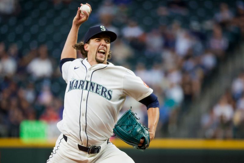 Sep 10, 2025; Seattle, Washington, USA; Seattle Mariners starting pitcher Logan Gilbert (36) throws against the St. Louis Cardinals during the third inning at T-Mobile Park. Mandatory Credit: Joe Nicholson-Imagn Images