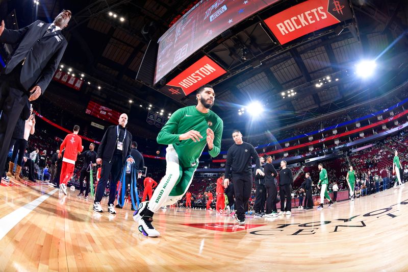 HOUSTON, TX - JANUARY 21: Jayson Tatum #0 of the Boston Celtics warms up before the game against the Houston Rockets on January 21, 2024 at the Toyota Center in Houston, Texas. NOTE TO USER: User expressly acknowledges and agrees that, by downloading and or using this photograph, User is consenting to the terms and conditions of the Getty Images License Agreement. Mandatory Copyright Notice: Copyright 2024 NBAE (Photo by Logan Riely/NBAE via Getty Images)