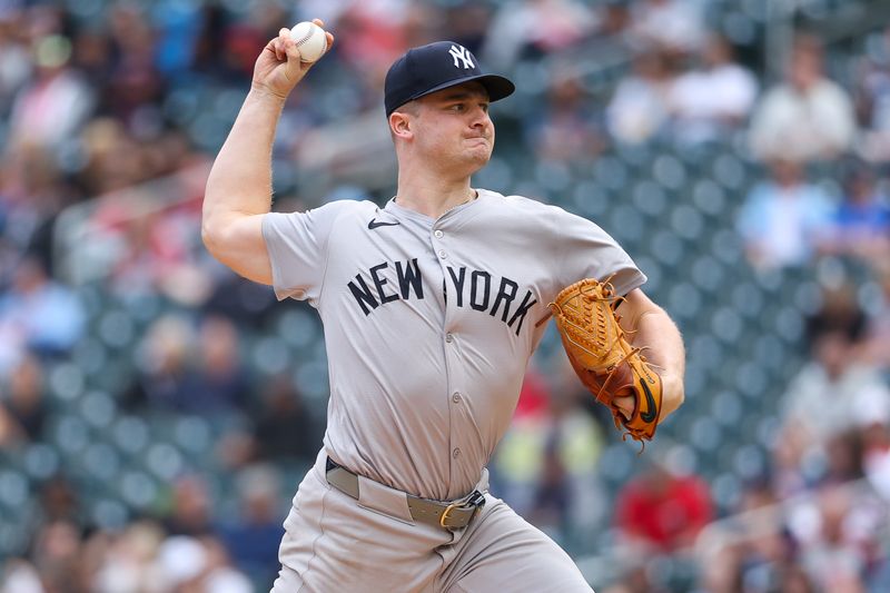 May 16, 2024; Minneapolis, Minnesota, USA; New York Yankees starting pitcher Clarke Schmidt (36) delivers a pitch against the Minnesota Twins during the first inning at Target Field. Mandatory Credit: Matt Krohn-USA TODAY Sports