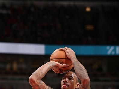 CHICAGO, IL - DECEMBER 23: DeMar DeRozan #11 of the Chicago Bulls prepares to shoot a free throw during the game against the Cleveland Cavaliers on December 23, 2023 at United Center in Chicago, Illinois. NOTE TO USER: User expressly acknowledges and agrees that, by downloading and or using this photograph, User is consenting to the terms and conditions of the Getty Images License Agreement. Mandatory Copyright Notice: Copyright 2023 NBAE (Photo by Gary Dineen/NBAE via Getty Images)