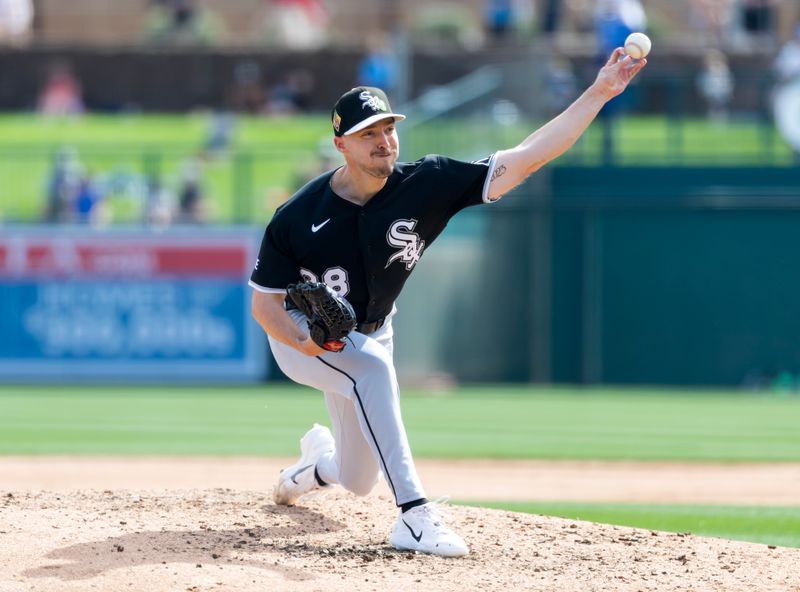 Feb 26, 2026; Phoenix, Arizona, USA; Chicago White Sox pitcher Chris Murphy against the Los Angeles Dodgers during a spring training game at Camelback Ranch-Glendale. Mandatory Credit: Mark J. Rebilas-Imagn Images