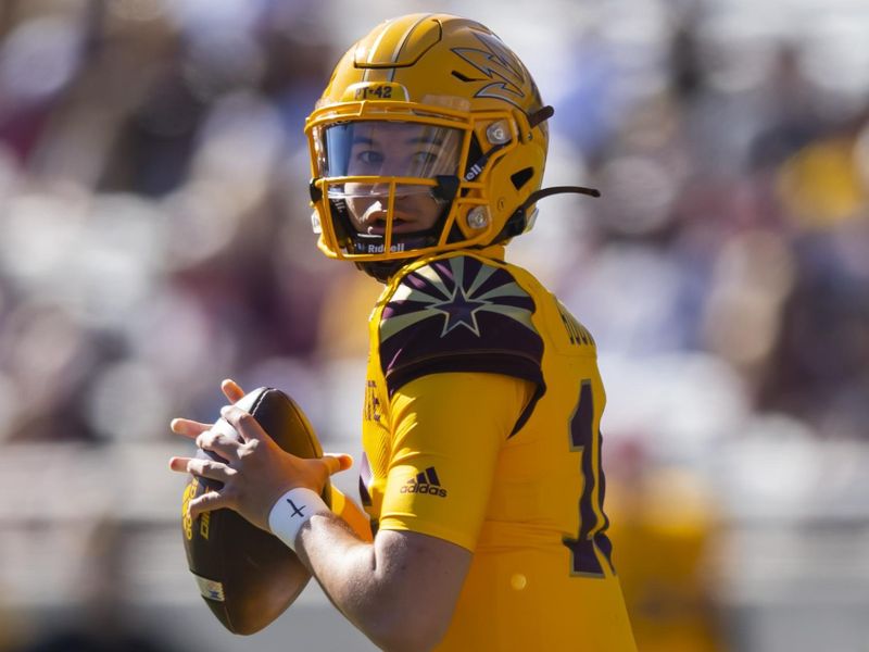 Nov 19, 2022; Tempe, Arizona, USA; Arizona State Sun Devils quarterback Trenton Bourguet (16) against the Oregon State Beavers during the first half at Sun Devil Stadium. Mandatory Credit: Mark J. Rebilas-USA TODAY Sports