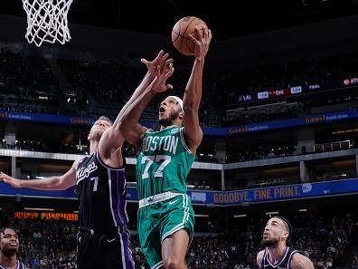 SACRAMENTO, CA - DECEMBER 20:  Lamar Stevens #77 of the Boston Celtics goes to the basket during the game on December 20, 2023 at Golden 1 Center in Sacramento, California. NOTE TO USER: User expressly acknowledges and agrees that, by downloading and or using this Photograph, user is consenting to the terms and conditions of the Getty Images License Agreement. Mandatory Copyright Notice: Copyright 2023 NBAE (Photo by Rocky Widner/NBAE via Getty Images)