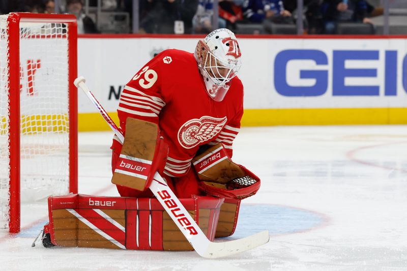 Dec 28, 2025; Detroit, Michigan, USA;  Detroit Red Wings goaltender Cam Talbot (39) makes a save in the third period against the Toronto Maple Leafs at Little Caesars Arena. Mandatory Credit: Rick Osentoski-Imagn Images