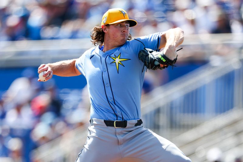 Feb 28, 2024; Dunedin, Florida, USA;  Tampa Bay Rays starting pitcher Ryan Pepiot (44) throws a pitch against the Tampa Bay Rays in the first inning at TD Ballpark. Mandatory Credit: Nathan Ray Seebeck-USA TODAY Sports