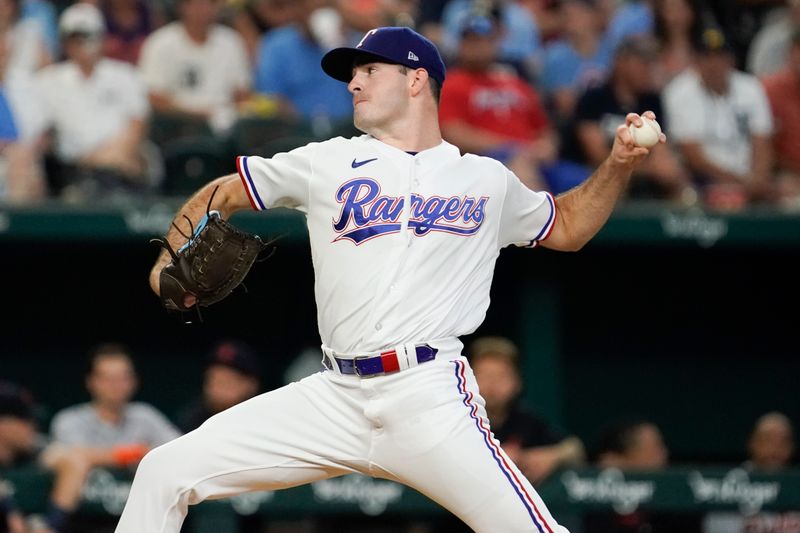 Jun 29, 2023; Arlington, Texas, USA; Texas Rangers starting pitcher Cody Bradford (61) delivers to the plate during the first inning against the Detroit Tigers at Globe Life Field. Mandatory Credit: Raymond Carlin III-USA TODAY Sports