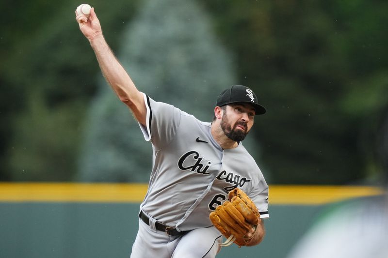 Aug 19, 2023; Denver, Colorado, USA; Chicago White Sox starting pitcher Jesse Scholtens (62) delivers a pitch in the first inning against the Colorado Rockies at Coors Field. Mandatory Credit: Ron Chenoy-USA TODAY Sports