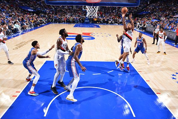 PHILADELPHIA, PA - OCTOBER 29: Malcolm Brogdon #11 of the Portland Trail Blazers shoots the ball during the game against the Philadelphia 76ers on October 29, 2023 at the Wells Fargo Center in Philadelphia, Pennsylvania NOTE TO USER: User expressly acknowledges and agrees that, by downloading and/or using this Photograph, user is consenting to the terms and conditions of the Getty Images License Agreement. Mandatory Copyright Notice: Copyright 2023 NBAE (Photo by Jesse D. Garrabrant/NBAE via Getty Images)