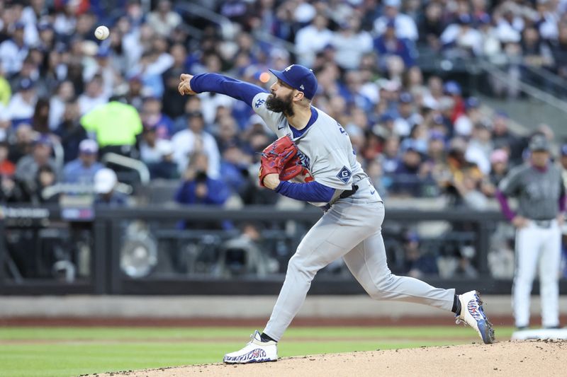 May 24, 2025; New York City, New York, USA;  Los Angeles Dodgers starting pitcher Tony Gonsolin (26) pitches in the first inning against the Los Angeles Dodgers at Citi Field. Mandatory Credit: Wendell Cruz-Imagn Images