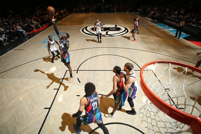 BROOKLYN, NY - APRIL 7: Dennis Schroder #17 of the Brooklyn Nets grabs a rebound during the game against the Sacramento Kings on April 7, 2024 at Barclays Center in Brooklyn, New York. NOTE TO USER: User expressly acknowledges and agrees that, by downloading and or using this Photograph, user is consenting to the terms and conditions of the Getty Images License Agreement. Mandatory Copyright Notice: Copyright 2024 NBAE (Photo by Nathaniel S. Butler/NBAE via Getty Images)