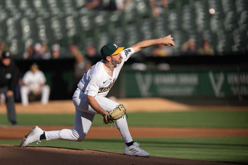 Jul 5, 2024; Oakland, California, USA;  Oakland Athletics pitcher Hogan Harris (63) pitches during the first inning against the Baltimore Orioles at Oakland-Alameda County Coliseum. Mandatory Credit: Stan Szeto-USA TODAY Sports