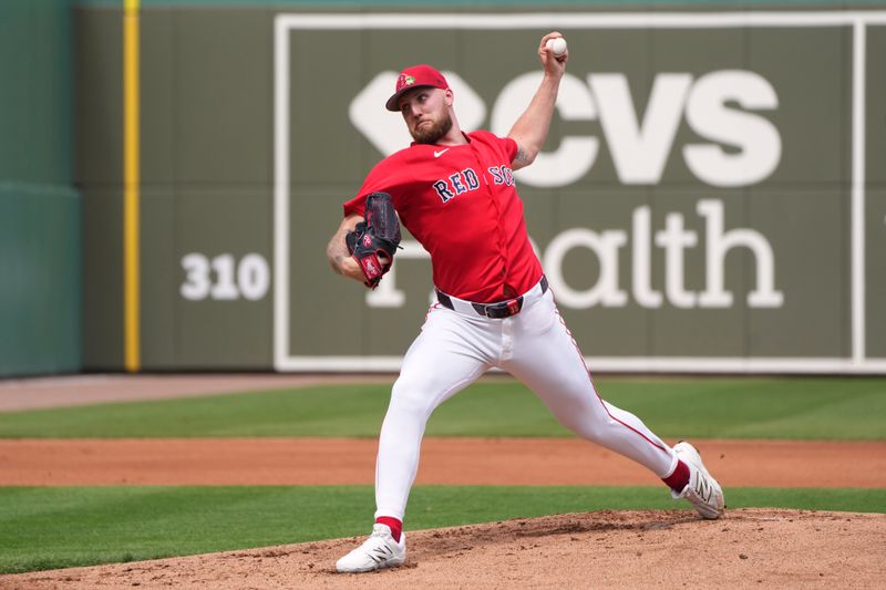 Feb 26, 2026; Fort Myers, Florida, USA;  Boston Red Sox pitcher Garrett Crochet (35) throws a pitch in the first inning against the Tampa Bay Rays at JetBlue Park at Fenway South. Mandatory Credit: Jim Rassol-Imagn Images