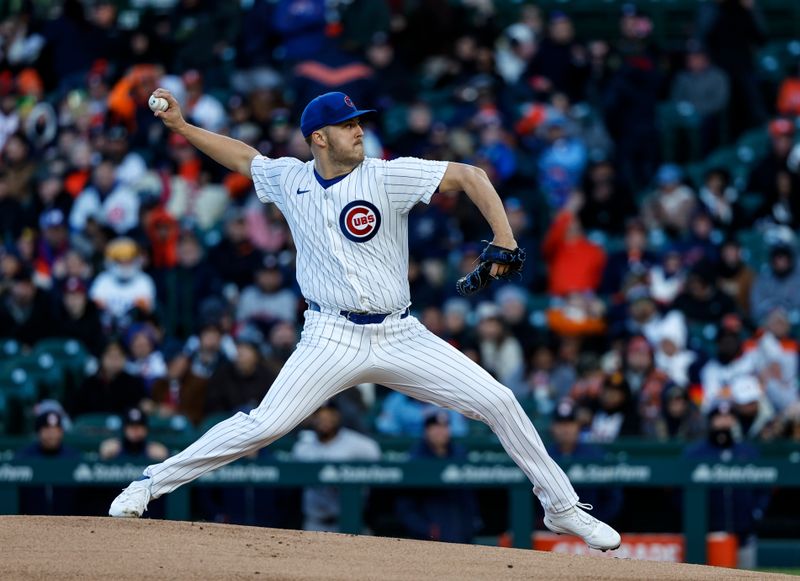 Apr 24, 2024; Chicago, Illinois, USA; Chicago Cubs starting pitcher Jameson Taillon (50) delivers a pitch against the Houston Astros during the first inning at Wrigley Field. Mandatory Credit: Kamil Krzaczynski-USA TODAY Sports