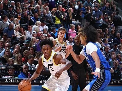 SALT LAKE CITY, UT - NOVEMBER 2: Colin Sexton #2 of the Utah Jazz dribbles the ball during the game against the Orlando Magic on November 2, 2023 at Delta Center in Salt Lake City, Utah. NOTE TO USER: User expressly acknowledges and agrees that, by downloading and or using this Photograph, User is consenting to the terms and conditions of the Getty Images License Agreement. Mandatory Copyright Notice: Copyright 2023 NBAE (Photo by Melissa Majchrzak/NBAE via Getty Images)