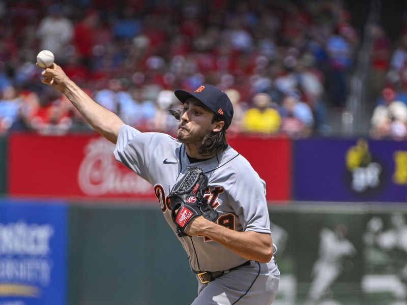 May 7, 2023; St. Louis, Missouri, USA;  Detroit Tigers starting pitcher Alex Faedo (49) pitches against the St. Louis Cardinals during the first inning at Busch Stadium. Mandatory Credit: Jeff Curry-USA TODAY Sports