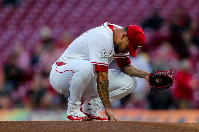 Apr 9, 2024; Cincinnati, Ohio, USA; Cincinnati Reds starting pitcher Frankie Montas (47) prepares to pitch before the game against the Milwaukee Brewers at Great American Ball Park. Mandatory Credit: Katie Stratman-USA TODAY Sports