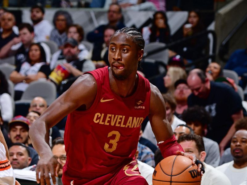 SAN ANTONIO, TX - FEBRUARY 3: Caris LeVert #3 of the Cleveland Cavaliers handles the ball during the game against the San Antonio Spurs on February 3, 2024 at the Frost Bank Center in San Antonio, Texas. NOTE TO USER: User expressly acknowledges and agrees that, by downloading and or using this photograph, user is consenting to the terms and conditions of the Getty Images License Agreement. Mandatory Copyright Notice: Copyright 2024 NBAE (Photos by Barry Gossage/NBAE via Getty Images)