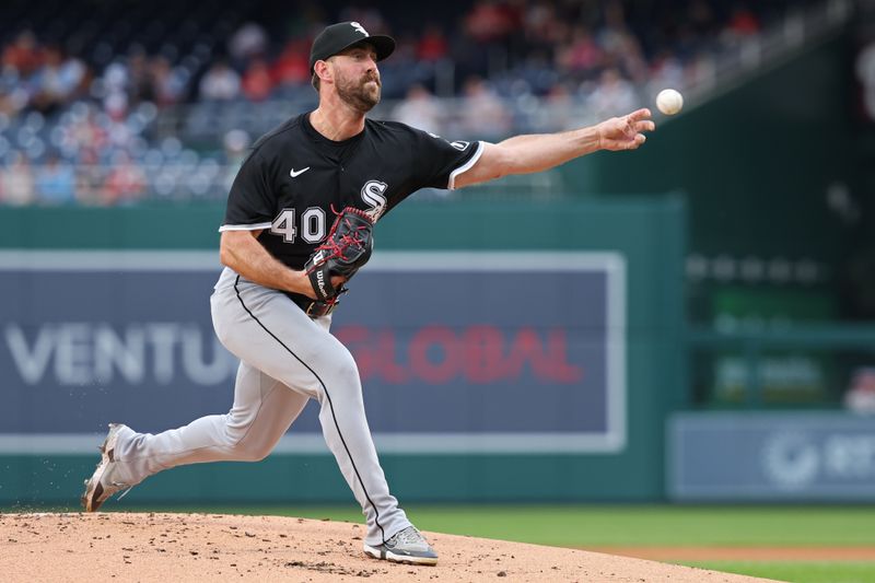 Sep 27, 2025; Washington, District of Columbia, USA; Chicago White Sox starting pitcher Tyler Gilbert (40) pitches against the Washington Nationals during the first inning at Nationals Park. Mandatory Credit: Geoff Burke-Imagn Images