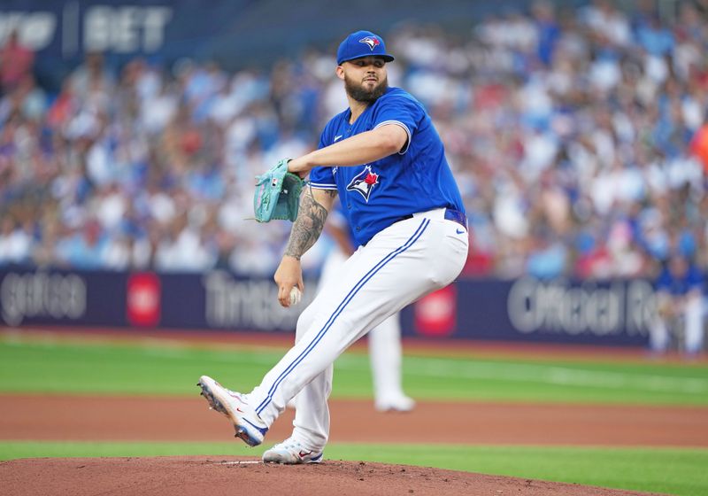 May 31, 2023; Toronto, Ontario, CAN; Toronto Blue Jays starting pitcher Alek Manoah (6) throws a pitch against the Milwaukee Brewers during the first inning at Rogers Centre. Mandatory Credit: Nick Turchiaro-USA TODAY Sports